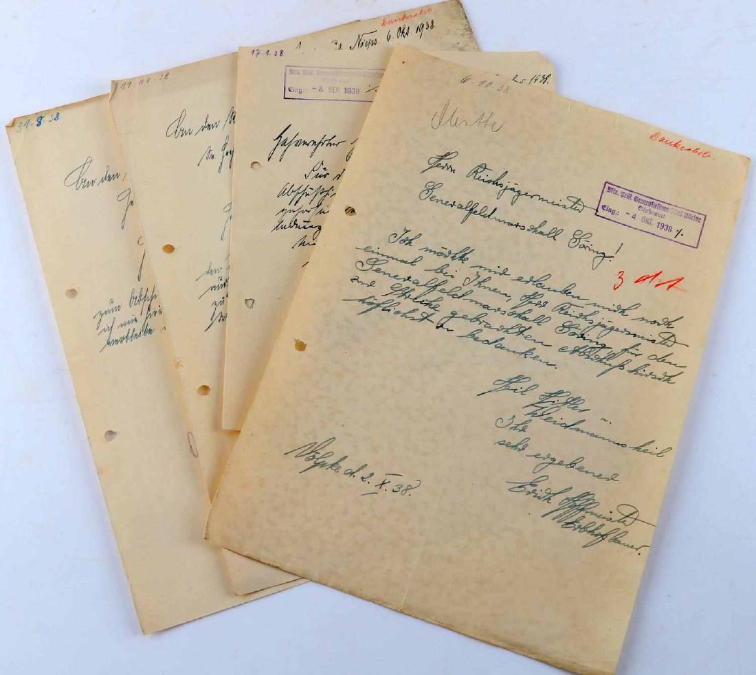 4 WWII GERMAN THIRD REICH HERMANN GORING DOCUMENTS: All have Goring's blue received stamp and addressed to him, non are translated, all ar very good. D349