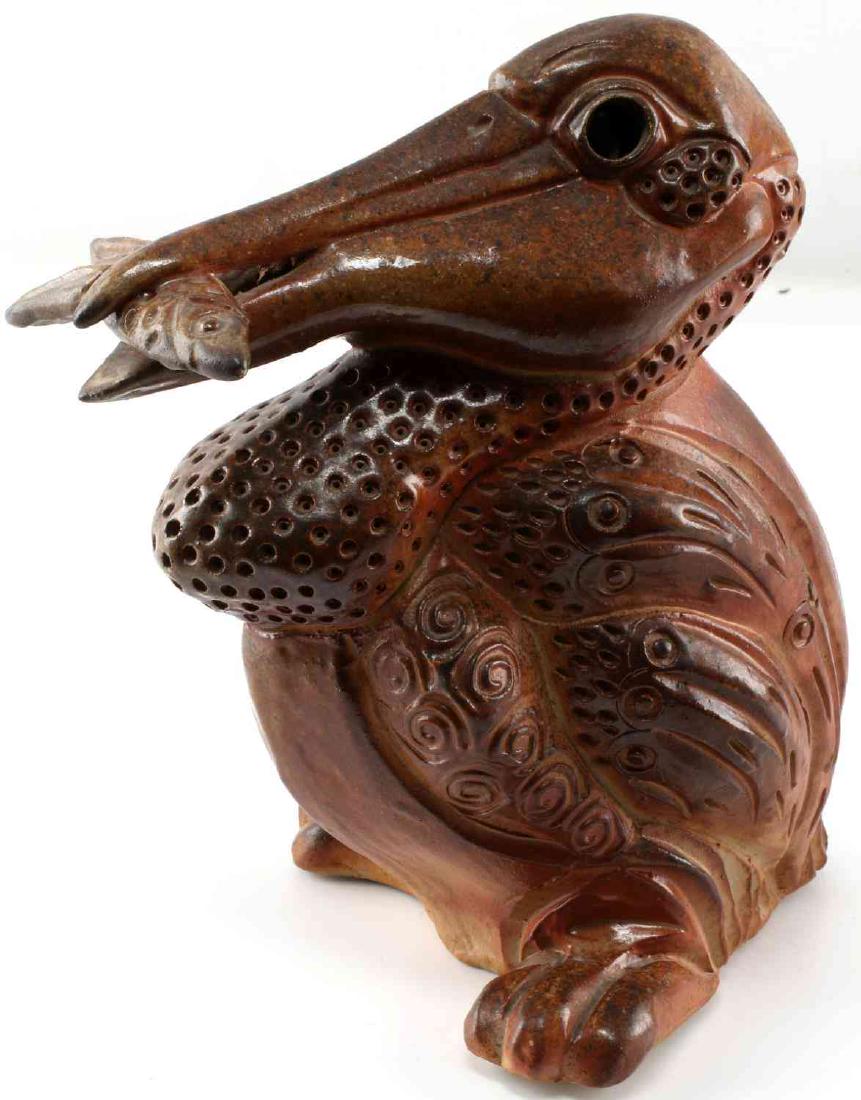PETER ROSE FOLK ARTIST POTTERY PELICAN: Well known Appalachian by way of Australia, signed base, measures 10 1/2 inches.