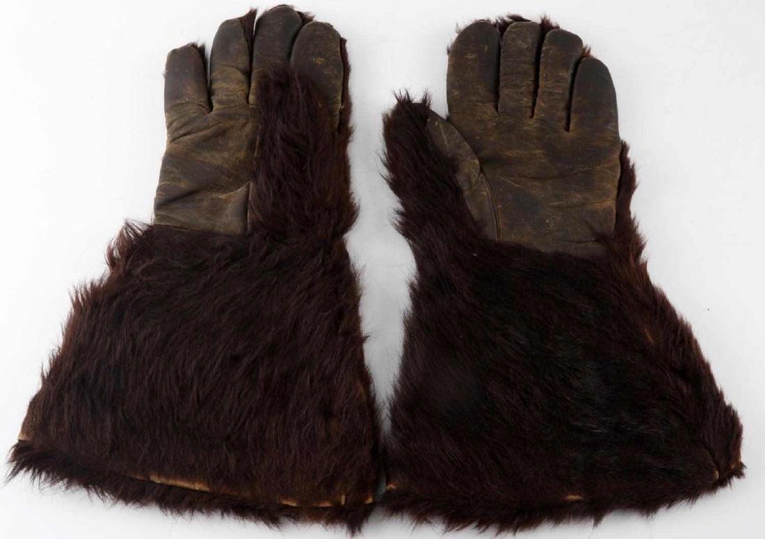 ANTIQUE BEAR SKIN GLOVES MITTENS: Good original condition, larger wearable size, some bare spots, measure 14 inches.