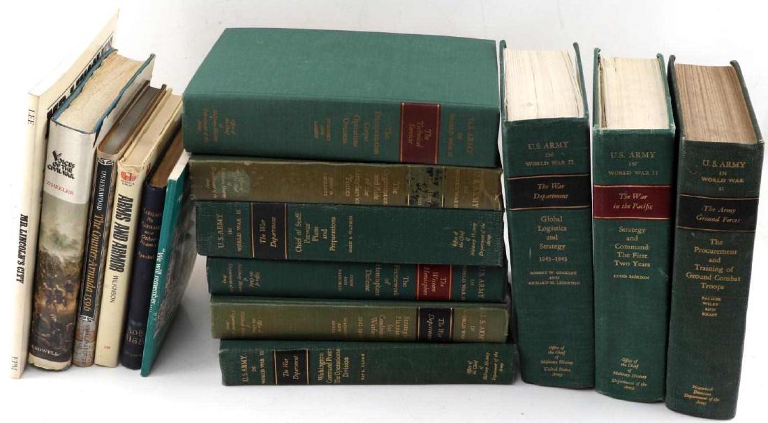 LOT OF 15 VTG TO ANTIQUE MILITARY & WAR DEPT BOOKS: Lot of 15 vintage to antique Military & WWII warfare War Department books titles include: Voices of the Civil War, Arms & Armor, The Counter-Armada 1596, Maryland my Maryland poem book, We Will Rememb