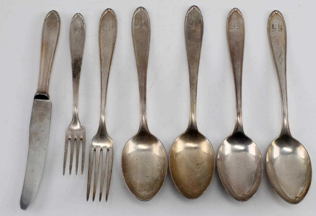 WWII GERMAN HEINRICH HIMMLER MONOGRAM SILVERWARE: This lot includes 7 pieces of silverware from the personal collection of Heinrich Himmler. Silverware has H H monograms, is hallmarked silver, and have the letter B and train symbol mark on reverse. 1
