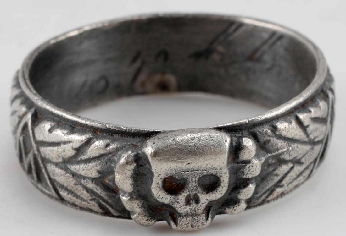 WWII GERMAN THIRD REICH SS HONOR RING REPLICA: Replica of an SS honor ring. Has facsimile signature of Himmler, award date, and signature engraved inside. In very good condition. This item has a reserve.