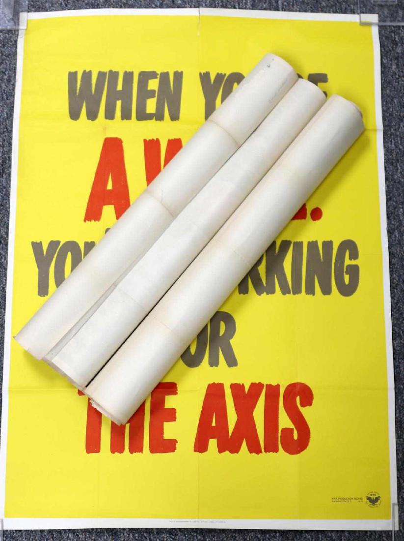 LOT FOUR ORIGINAL WWII POSTERS POLISH & AMERICAN: One Polish poster with image of Kosciuszko Pulawski and under in Polish the text reads " Kosciuszko Pulawski fought for freedom in America. Will you help America fight for freedom in Poland? Eat Less