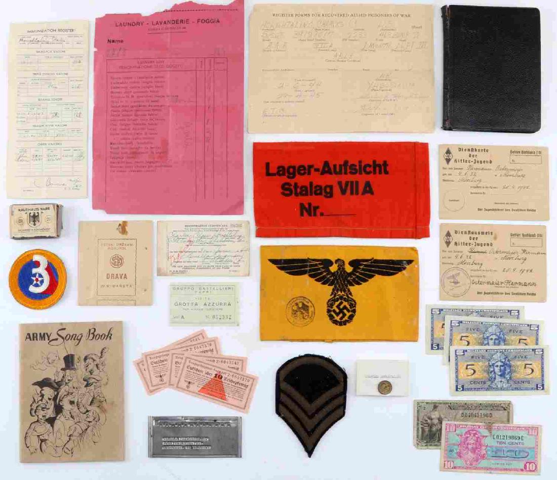 WWII AMERICAN POW PROPERTY W THIRD REICH SOUVENIR: Personal property of Staff Sgt. Charles Houghtaling, shot down over Germany, captured and among other camps finished the war with the American Liberation of Stalag VIIA in Moosberg, Germany. Grouping