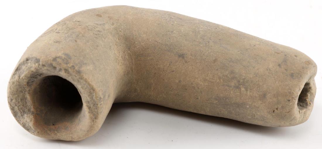 HAND MADE NATIVE AMERICAN MASON CO KY FOUND PIPE: Native American hand made sandstone Pipe found in Mason County Kentucky. 4 inches wide by 3.5 inches tall. Item is in good condition for its age with both ends intact.