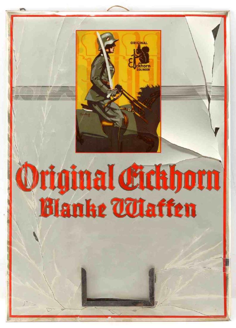 WWII ERA CARL EICKHORN SOLINGEN CALENDAR POSTER: WWII era Carl Eickhorn Solingen Manufacturers calendar it reads "Original Eickhorn Blanke Waffen". Most likely a veteran bring back from post-war Berlin. Measures 17 inches long by 13.5 inches wide, d