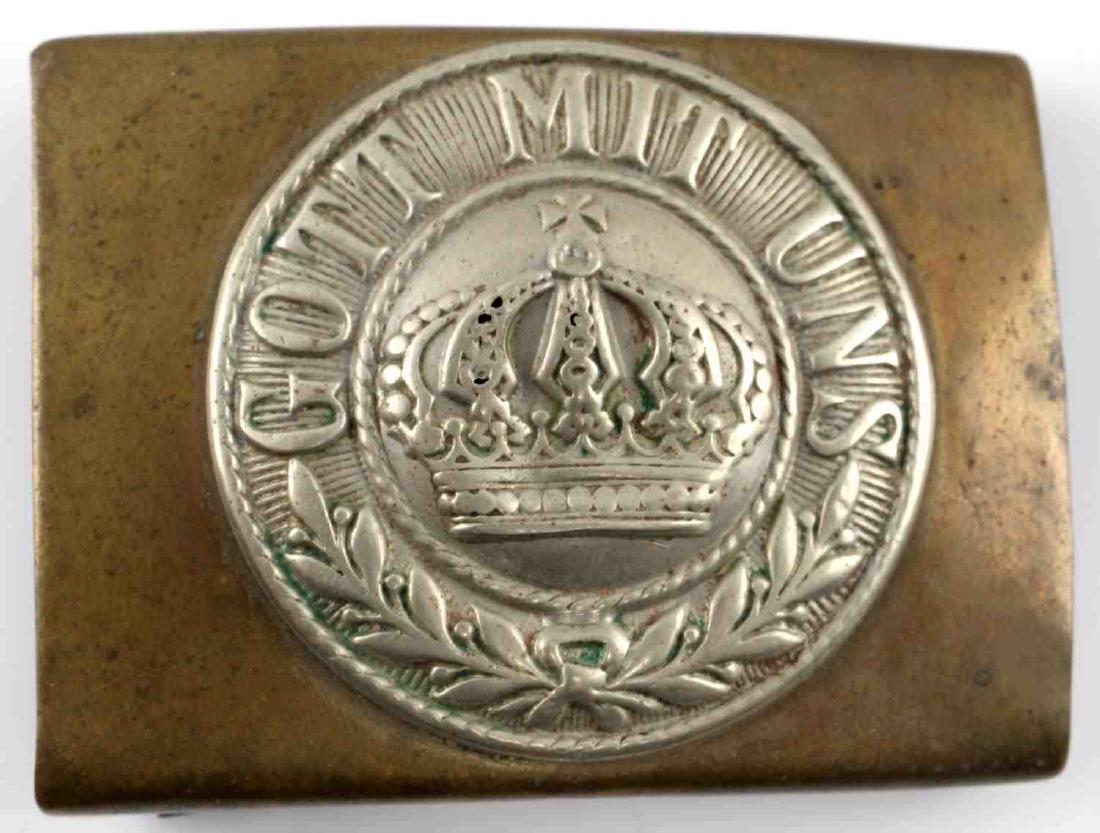 WWI IMPERIAL GERMAN PRUSSIAN ARMY EM BELT BUCKLE: Belt buckle of a Prussian Army enlisted man. Brass construction with aluminum badge. In very good condition.