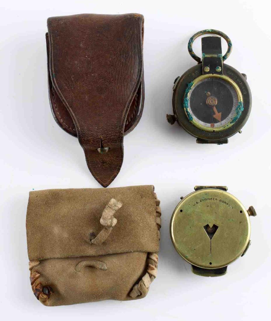 WWI US ENGINEERS CORPS COMPASS LOT OF 2: This lot includes 2 WWI US Engineer Corps compasses. 1 is marked "CE No 13700 1918". The other is marked "Cruchon & Emmons Paris." Brass construction. Both are missing needles but are very good with t