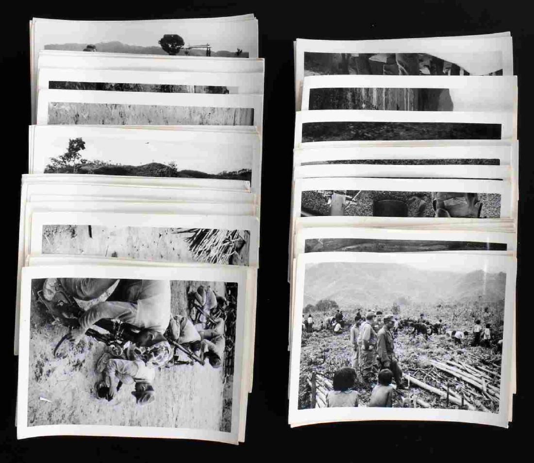 VIETNAM WAR AMERICAN FIELD PHOTOGRAPH LOT OF 44: This lot includes 44 photographs from Vietnam taken by an American soldier. Includes photos of Vietnamese civilians, training exercises, landscapes, and more. Photos measure 3.25 X 2.5". Photos are sl