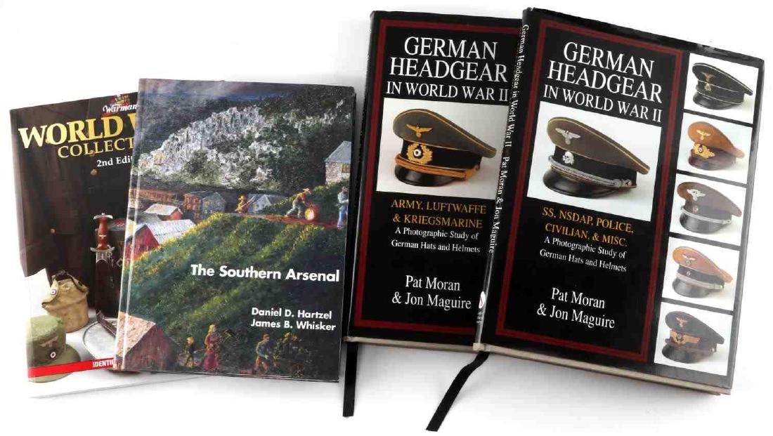 LOT OF 4 MILITARY BOOKS US GERMAN COLLECTIBLES: Lot includes: The Southern Arsenal by Daniel D. Hartzel and James B. Whisker (1996), German Headgear in WWII - Army, Luftwaffe & Kriegsmarine by Pat Moran and Jon Maguire (1997), German Headgear In WW