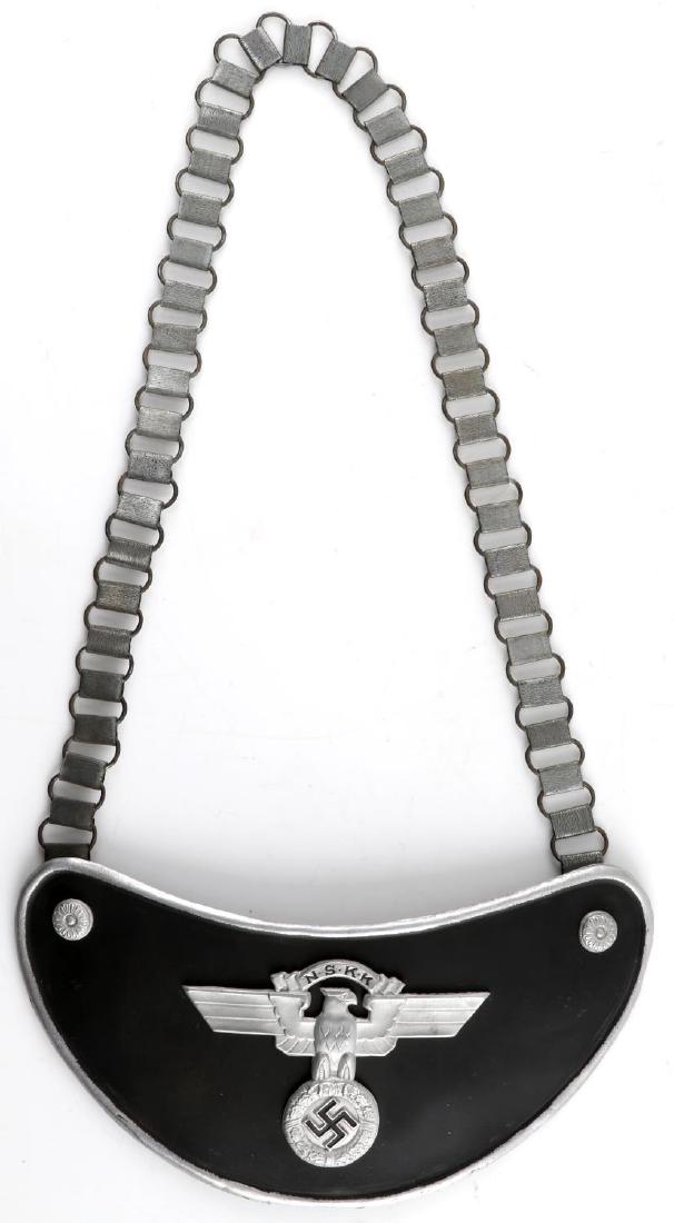 WWII GERMAN THIRD REICH NSKK FLAG BEARER GORGET: NSKK flag bearer's gorget with chain. Has RZM marks. In very good condition. Unauthenticated/Sold 'as is' This lot has a reserve.