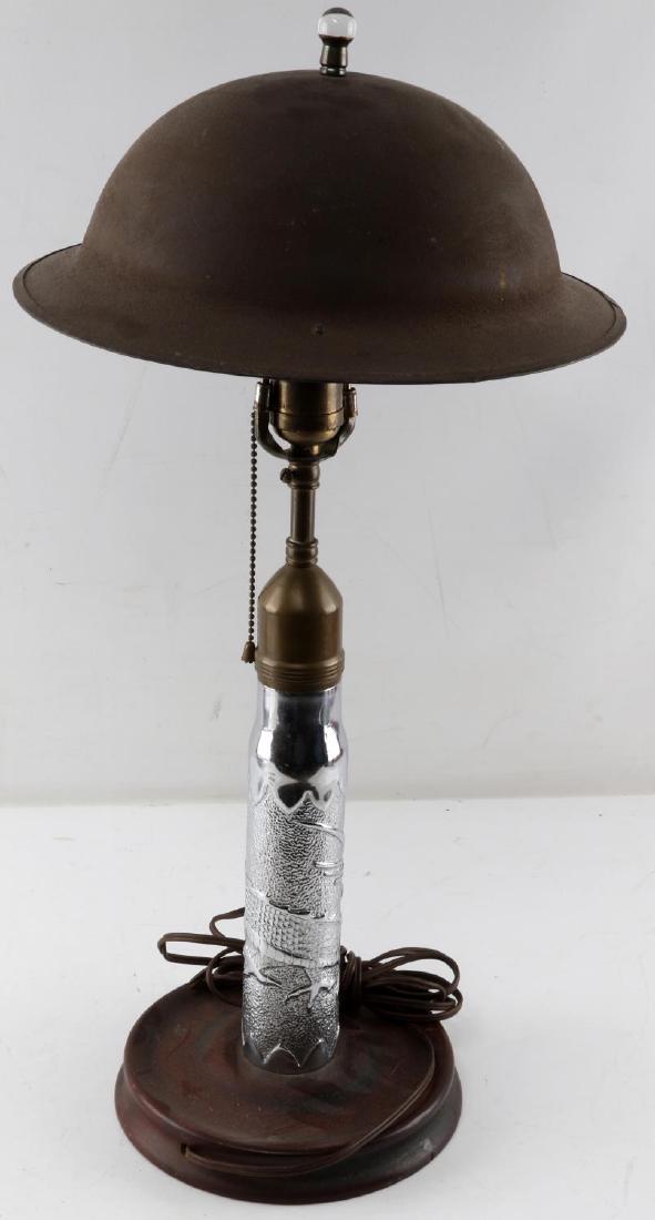 US MILITARY TRENCH ART HELMET LAMP BRASS WOOD