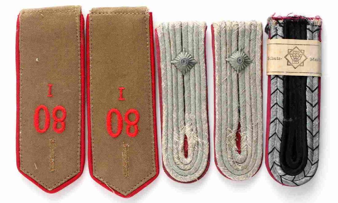 WWII GERMAN THIRD REICH SHOULDER BOARD LOT OF 3: This lot includes 3 pairs of German should boards including 1 HJ Hitler Youth pair, 1 Feuer police pair, and 1 Officer's Panzer Division pair. Bullion wire and cloth construction. Police boards have o