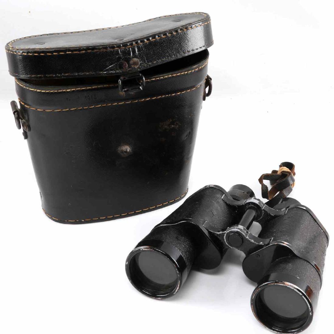 WWII GERMAN DIENSTGLAS 7X50 BINOCULARS W/ CASE: Dienstglas 7x50 binoculars. Has original case. Case stamped with "1944" and waffenamt next to date. Good optics.