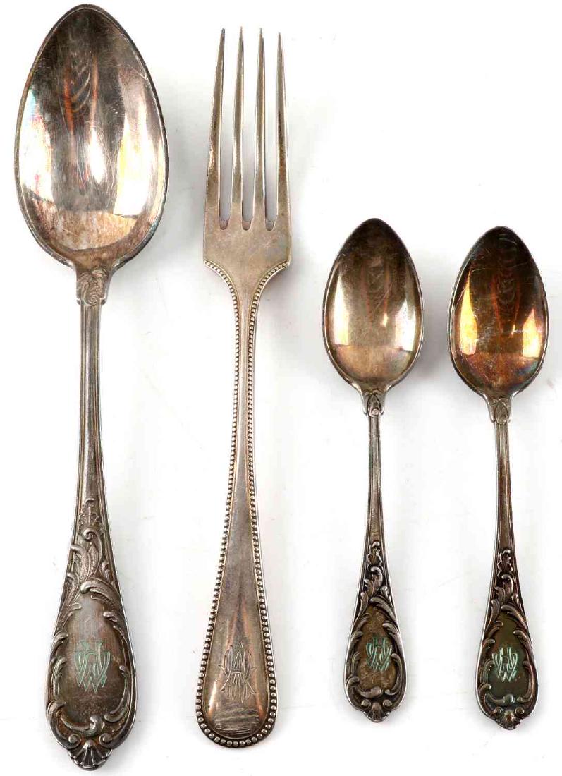 WWII GERMAN ADOLF WAGNER & WEIDLING SILVERWARE: This lot includes 3 spoons from the personal collection of German General Helmuth Weidling and 1 fork from the personal collection of Adolf Wagner. Each piece is maker marked Wagner on its reverse and