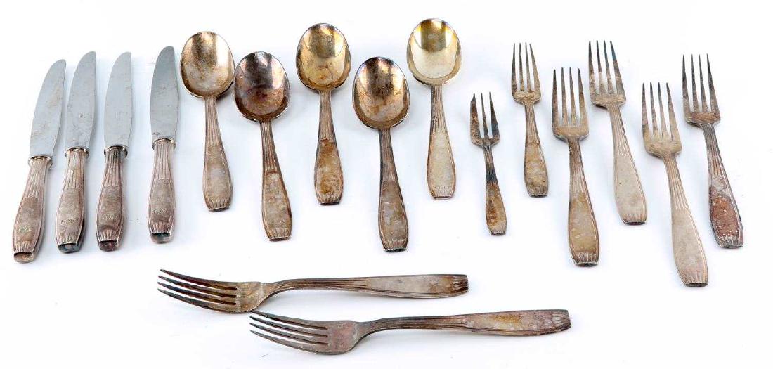 WWII GERMAN REICHSBAHN AUTO RASTHAUS SILVERWARE: WWII German Autobahn hotel silverware. Marked RAR at their bottoms and hallmarked "Christofle" on their obverse. Very good condition overall with some patina present. Lot includes 4 knives, 5 spoons,