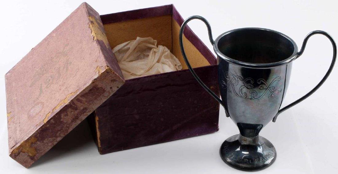 MARDI GRAS KREWE REX 1914 LOVING CUP FAVOR W BOX: Cup is etched on one side with "1914" and other side "REX" Base is etched with "New Orleans" Has original box with "1914 REX" on the lid. Cup is in very good condition and box has wear commensurate wi