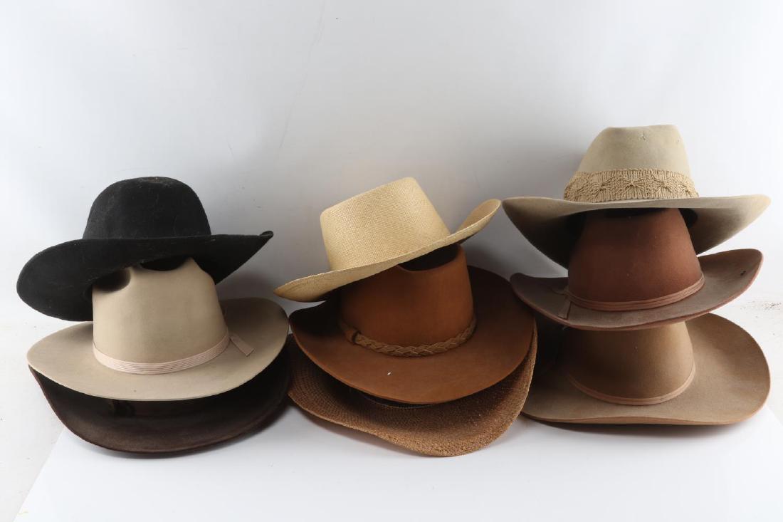 LARGE VINTAGE STENTSON RESISTOL COWBOY HAT LOT: This lot includes a variety of vintage cowboy hats by Stetson, Resistol, Luckys, and more. Hats vary in condition but are good to very good overall. g3