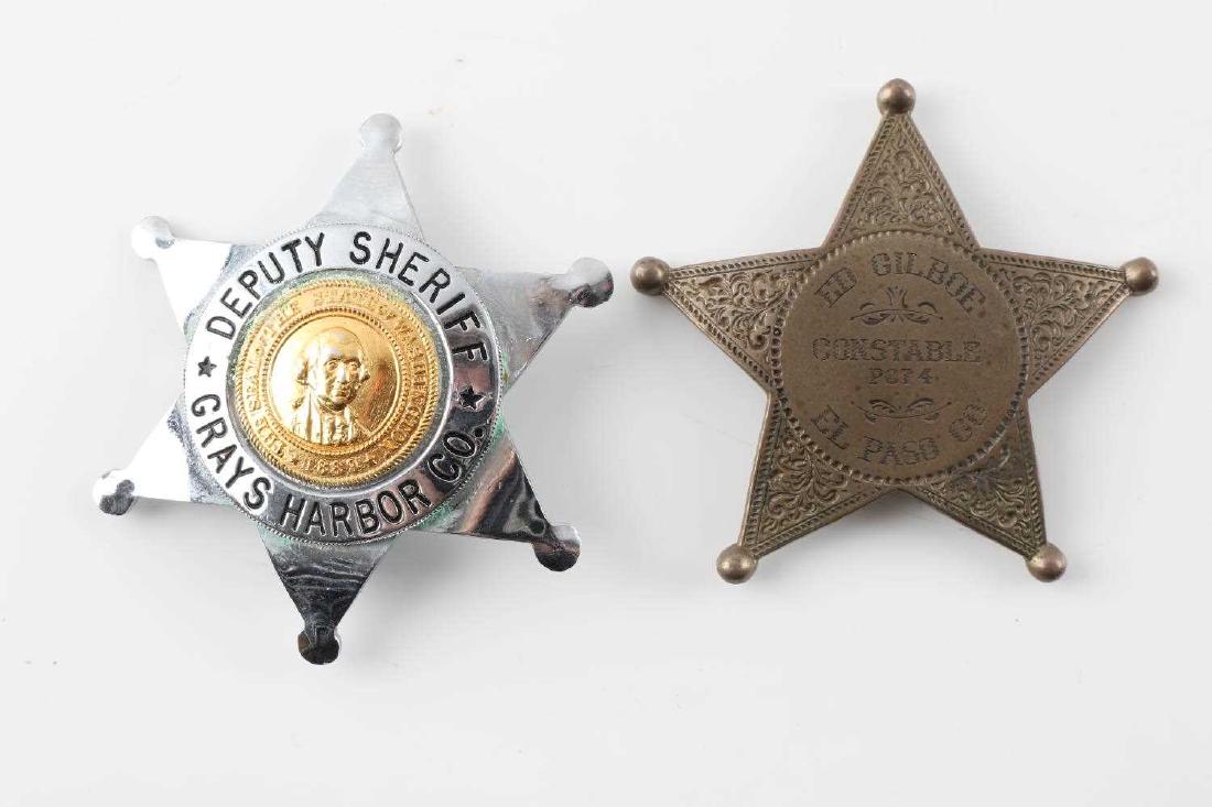 OBSOLETE SHERIFF BADGE TEXAS WASHINGTON LOT: Lot contains two obsolete sheriff's badges. One is named "Ed Gilboe Constable Pct 4 El Paso Co", while the other is named "Deputy Sheriff Grays Harbor Co.". In very good condition.