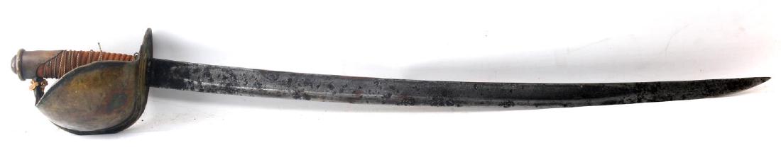 ANTIQUE US NAVY MODEL 1860 CUTLASS SWORD: Model 1860 US Navy cutlass. The leather of the hilt is gone, the wire wrapping is broken in one place and is mostly loose. Blade exhibits some pitting from age and some discoloration. Hilt has some ta