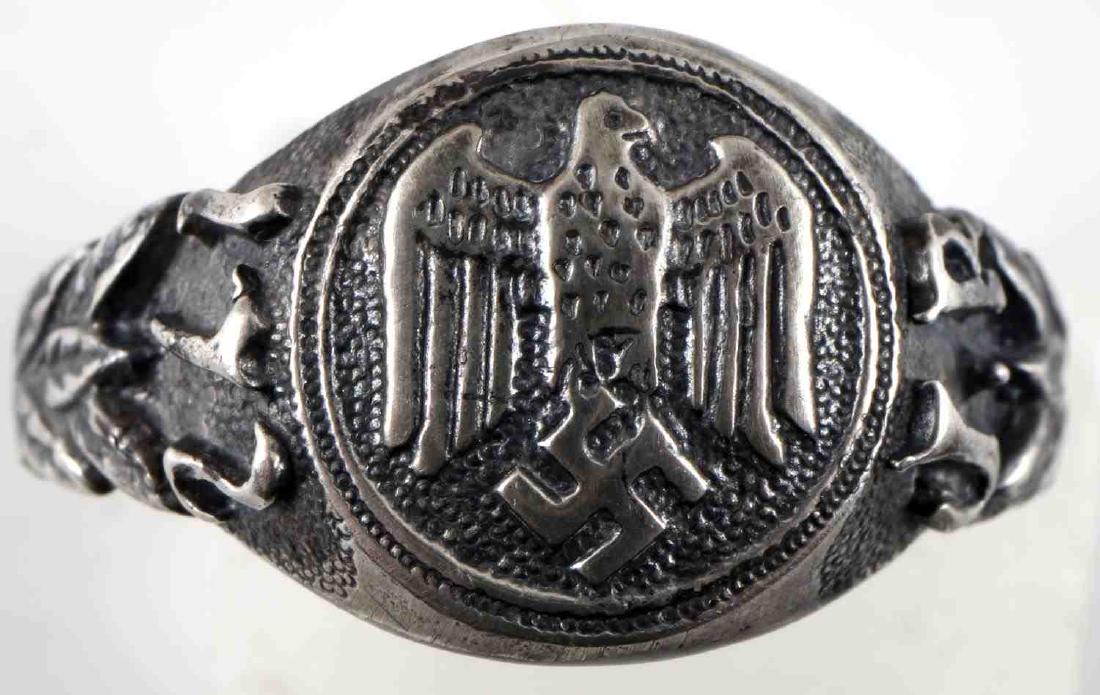 WWII GERMAN WEHRMACHT OFFICER INF 172 RGT RING 800: marked with German 800 silver marking on exterior of band, size 9 ring. Tested for silver.