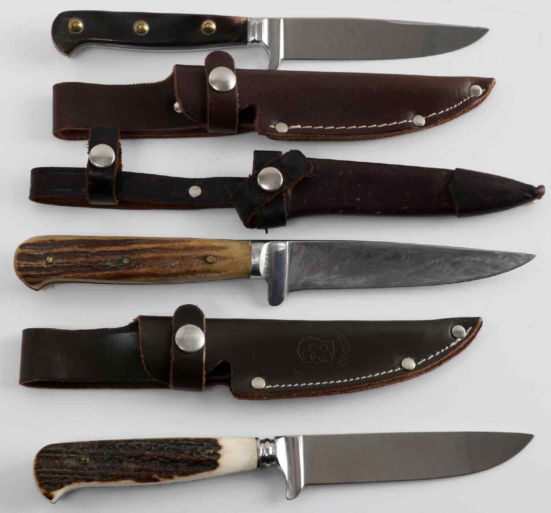 SOLINGEN MADE GERMAN BOOT KNIFE LOT OF THREE: Lot of three boot knives of Solingen make. Two are made by Othello, one with a horn grip, the other with a bone grip. The third is just marked "Solingen Rostfrei" and has an antler grip. The two Othel