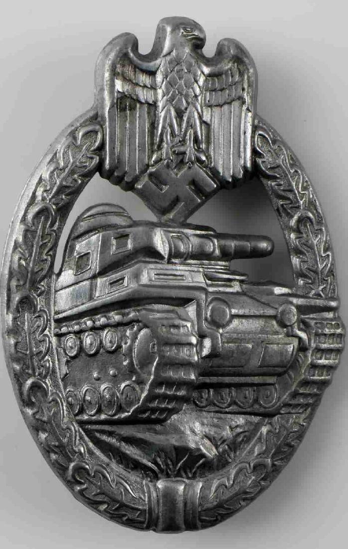 WWII GERMAN 3RD REICH SILVER PANZER ASSAULT BADGE: Silver edition Panzer Assault Badge. Hollow-back construction. In very good condition. Unauthenticated/Sold 'as is'