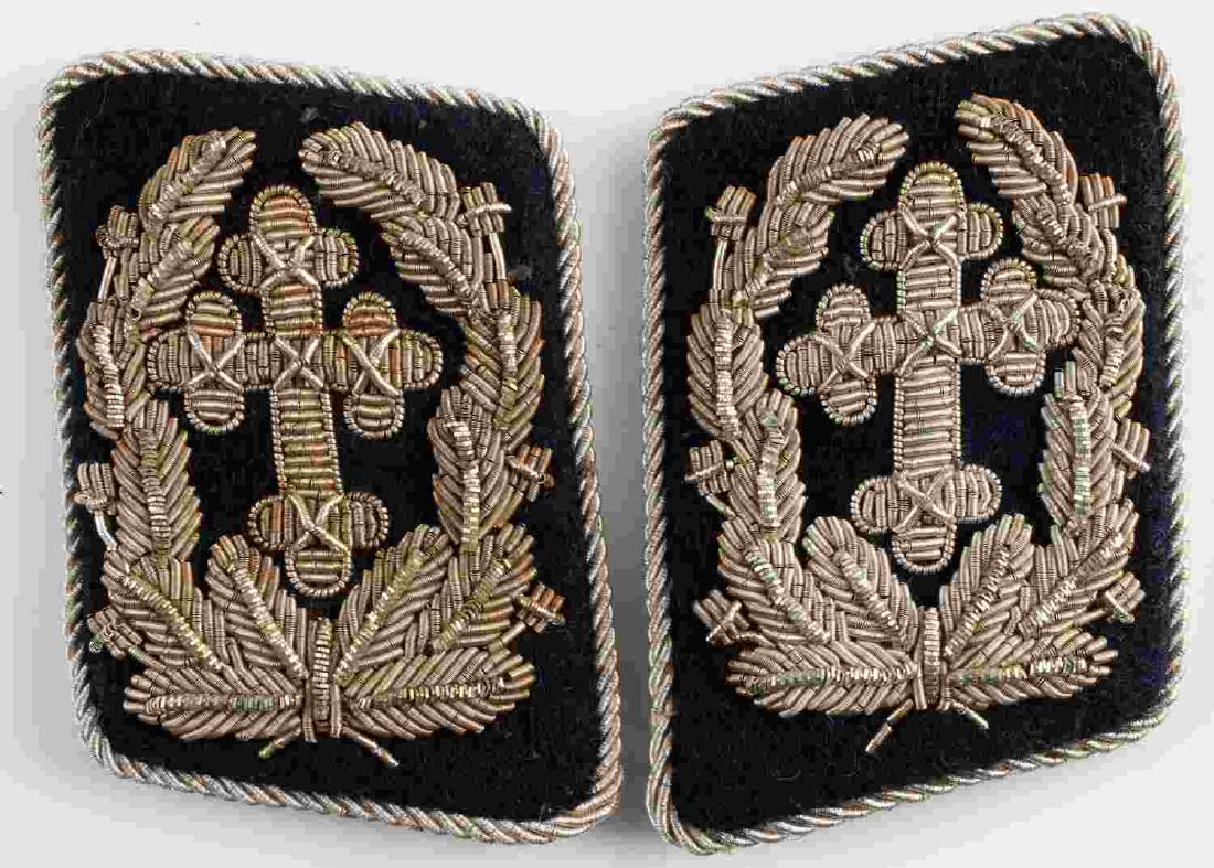 WWII GERMAN THIRD REICH CHAPLAIN COLLAR TABS: German Chaplain collar tabs. Silver bullion wire on black cloth construction. Very good condition overall.