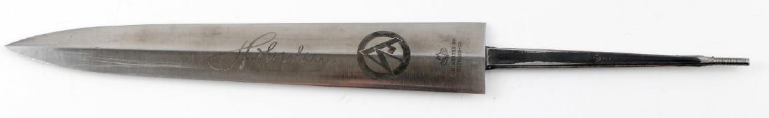 WWII GERMAN THIRD REICH SA DAGGER BLADE: German SA dagger blade with etched motto "Alles fur Deutschland" on obverse and facsimile signature of NSKK leader Huhnlein on reverse. Reverse also etched with large SA rune. Aug. Merten maker marked