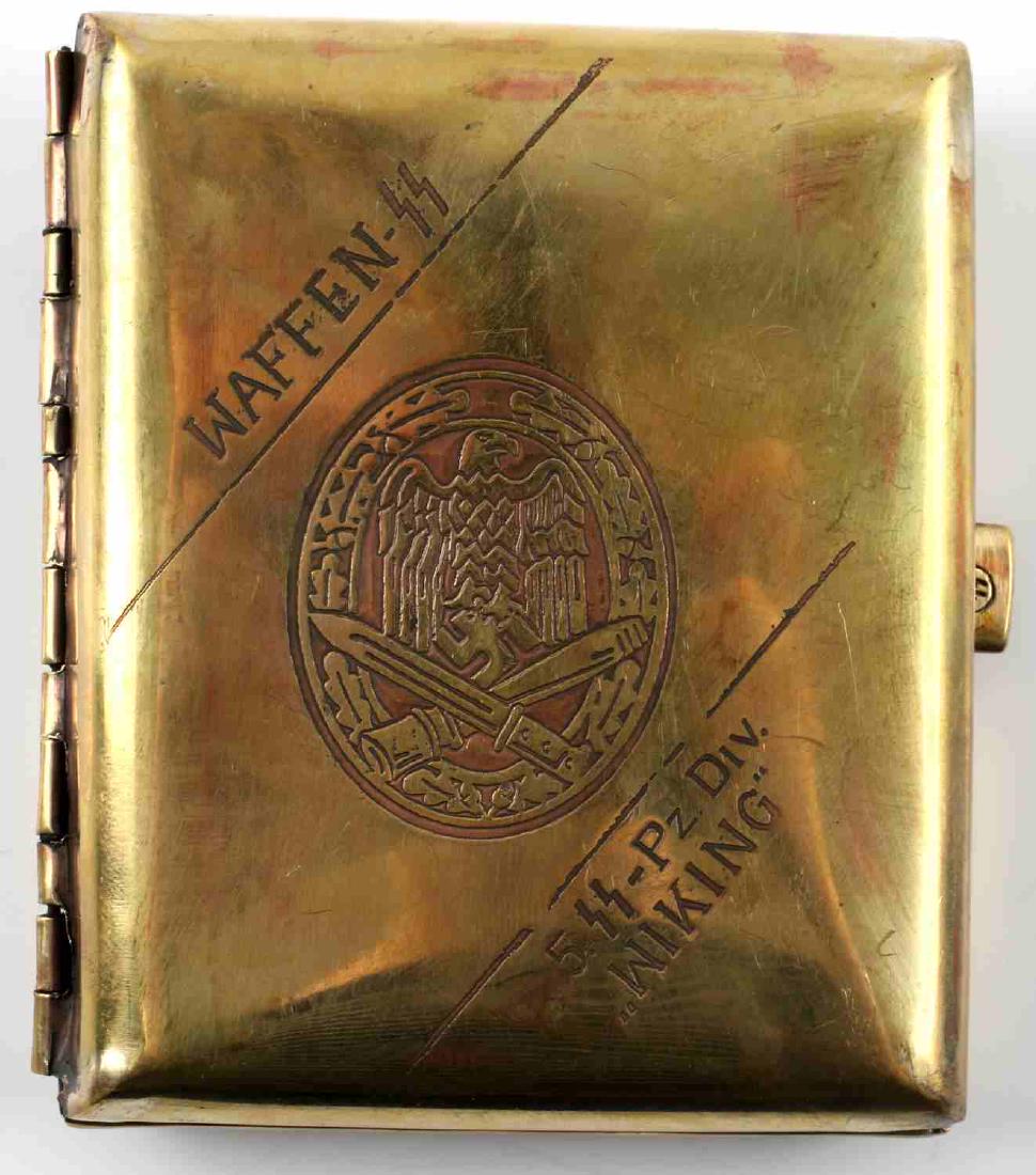 WWII GERMAN THIRD REICH SS WIKING CIGARETTE CASE: Cigarette case with markings of the 5th SS Panzer Division "Wiking". In very good condition with minor scuff marks. Unauthenticated/Sold 'as is' This lot has a reserve.