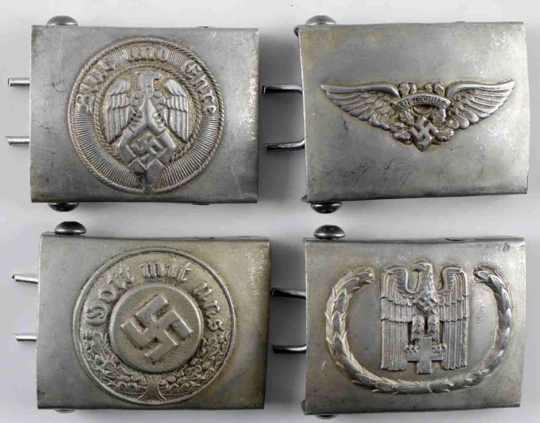 WWII GERMAN THIRD REICH BELT BUCKLE LOT OF 4: Lot contains 4 German belt buckles. Includes Hitler Youth, Red Cross, Luftschutz, and police. Each has an RZM mark on the catch. In very good condition. Unauthenticated/Sold 'as is' This lot has a res
