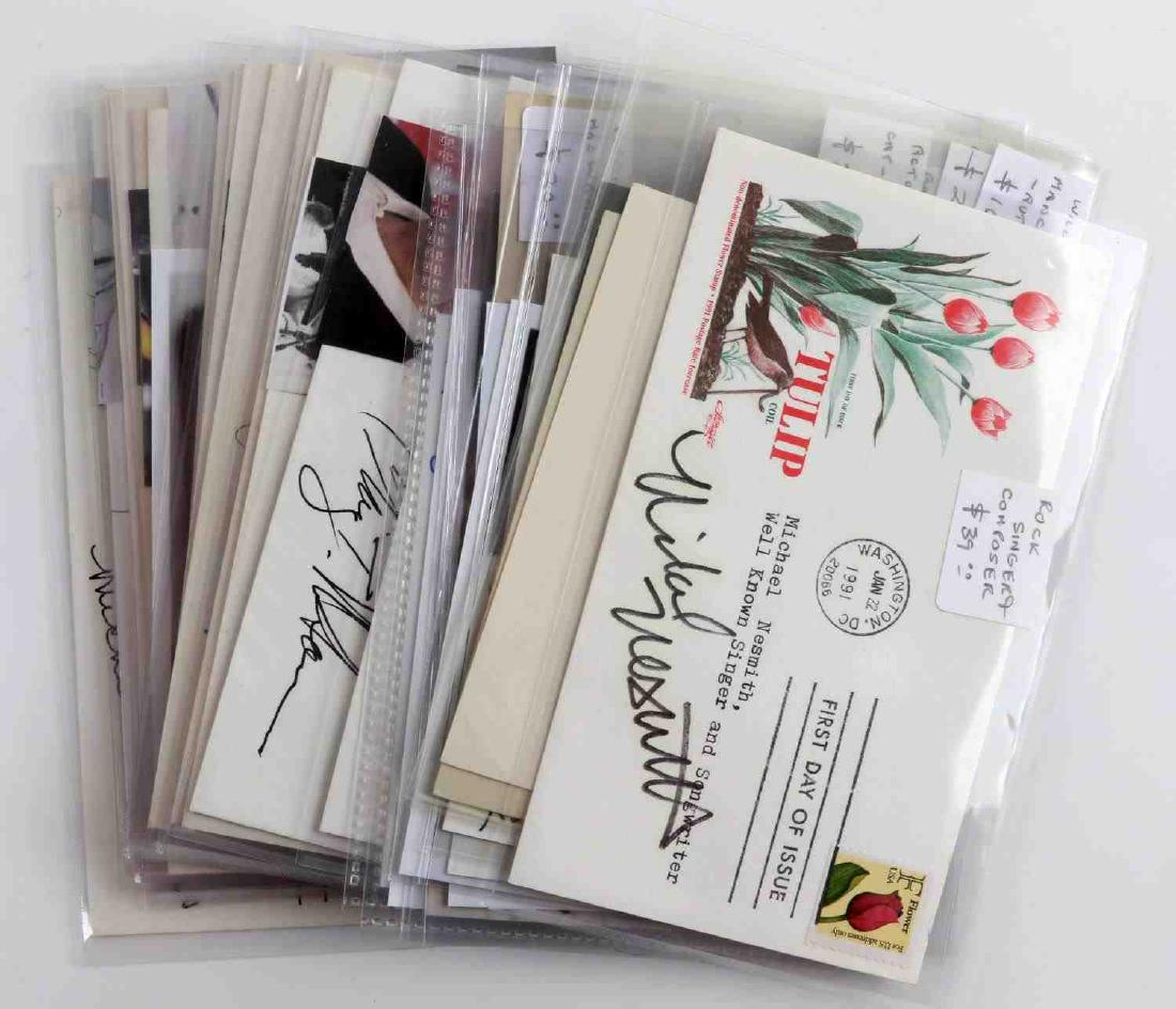 30 FAMOUS HOLLYWOOD ENTERTAINER AUTOGRAPH LOT: Lot of THIRTY (30) includes autographs by Gerald Rivera (TV personality), Tony Danza ("Who's The Boss?"), David McCallum ("The Man From U.N.C.L.E."), Carol Burnett (Popular Comedian), Michael Nesmith 