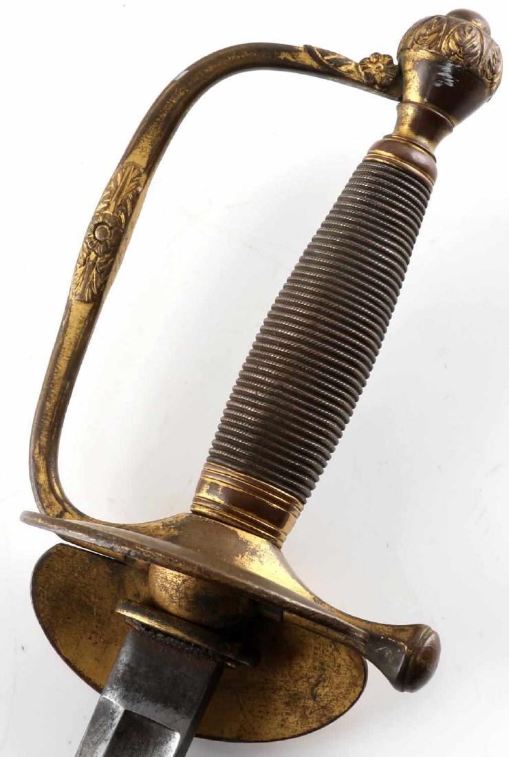 AMES MODEL 1840 FOOT OFFICER SWORD US CIVIL WAR: A Model 1840 Foot Officer's sword manufactured by Ames. Has folding guard which seems to function well and does not fall down when held vertically. Knucklebow is slightly bent and the gold coloration 