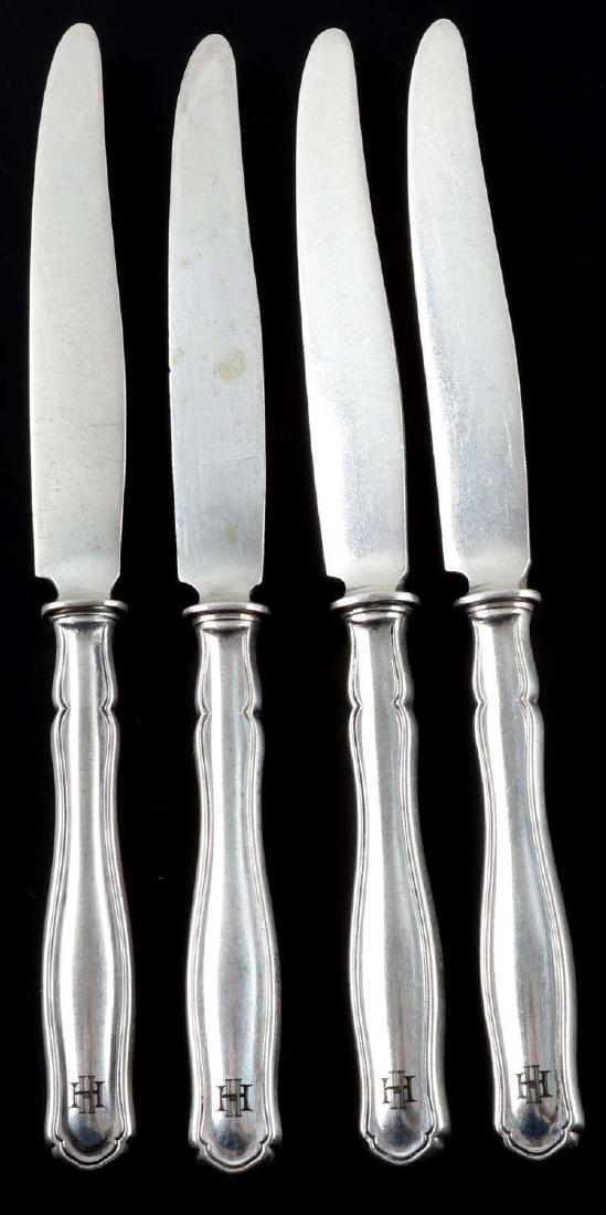 4 WWII GERMAN HEINRICH HIMMLER SILVER KNIFE LOT: This lot includes 4 800 silver knives. Knives bear the "HH" monogram of Heinrich Himmler and are etched and darkened at their bottoms. Near excellent condition overall. Unauthenticated; sold as is. Th