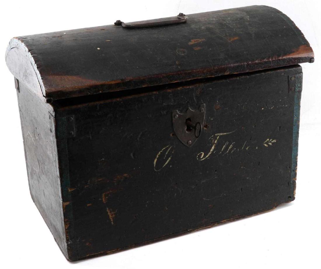 US CIVIL WAR 1862 UNION OFFICERS CHEST NAMED: Civil War Union officer's chest. Named and dated on interior "CHARES H. FIELDMAN 1862." (perhaps CH. Ares) Chest locks and includes key. Chest also has painted letters on the outside but fading has le