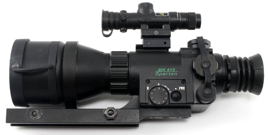 ATN MK 410 SPARTAN NIGHT VISION RIFLE SCOPE: ATN Mk 410 Spartan night vision rifle scope. In very good condition and functions well. Some of the rubber exhibits some minor wear from age. One of the bolts which holds the scope onto the Picatinny 