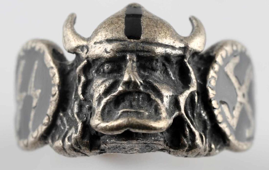 WWII GERMAN THIRD REICH SS DIV VIKING SILVER RING: Silver ring of a member of the SS Division "Wiking". Weighs 6.7 grams. Has 800 silver mark. In very good condition. Unauthenticated/Sold 'as is' This lot has a reserve.