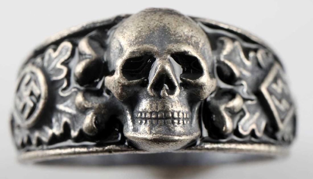 WWII GERMAN THIRD REICH SS AHNENERBE SILVER RING: Silver ring associated with the Ahnenerbe society and featuring several Armanen runes. Weighs 9.5 grams. Has 800 silver mark. In very good condition. Unauthenticated/Sold 'as is' This lot has a reserv