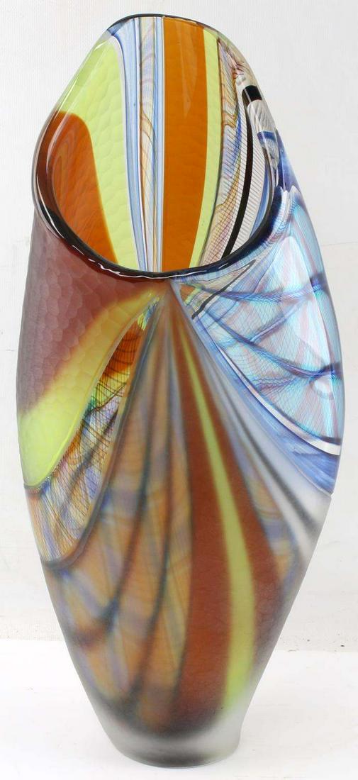 AFRO CELOTTO MURANO HANDMADE ART GLASS SCULPTURE: Murano glass sculpture by famed glass artist Afro Celotto who apprenticed with Lino Tagliapietra and who later worked with the famous American glass sculptor, Dale Chihuly. Glass is done in multiple c
