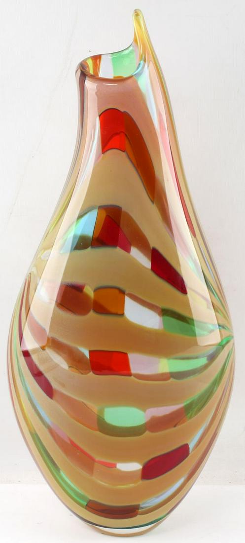 AFRO CELOTTO MURANO HANDMADE ART GLASS SCULPTURE: Murano glass sculpture by famed glass artist Afro Celotto who apprenticed with Lino Tagliapietra and who later worked with the famous American glass sculptor, Dale Chihuly. Glass is done in brown, red