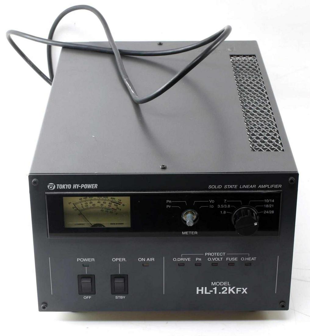 TOKYO HI-POWER SOLID STATE LINEAR AMPLIFIER HL1.2: HL-1.2Kfx, fully functional when retrieved, has a power cable and left knob on front is missing, otherwise like new.
