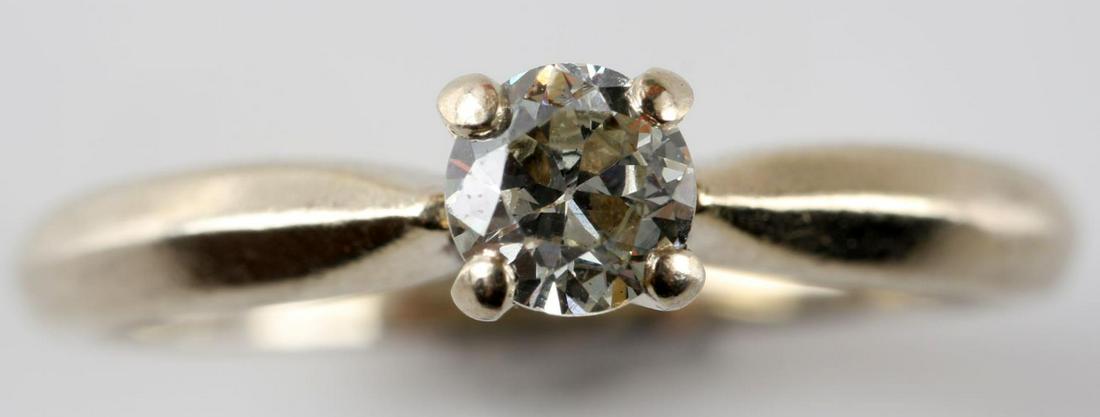 OLD EUROPEAN CUT DIAMOND SOLITAIRE 14K GOLD RING: Nice "Old European"cut diamond set in 14k yellow gold ring. Diamond measures 3.7 mm. TCW .18. Clarity: VS2. Color: I. Size 6.5. 1.9 grams total. Has appraisal from Professional Jewelry Appraisals.