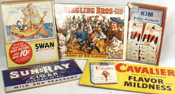 ANTIQUE APOTHECARY GENERAL STORE ADVERTISEMENT: Antique Apothecary General Store advertisement, signs, display to include; Kim Better Products Gayla Hold-Bob Bobby Pins includes 12 packs of Bobby Pins, Cavalier King-Size Cigarettes Flavor... Mildne