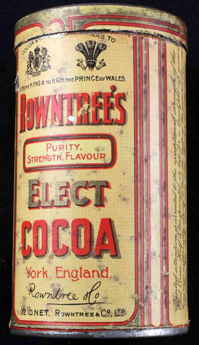 ERNEST SHACKLETON ANTARCTICA EXPEDITION COCOA TIN: Rowntree's Elect Cocoa from the 1907-1909 Nimrod Expedition led by Ernest Shackleton. It was recovered from camp Royds and listed on ShakletonÂ’s provision list. It was recovered by Ensign Earl Joh