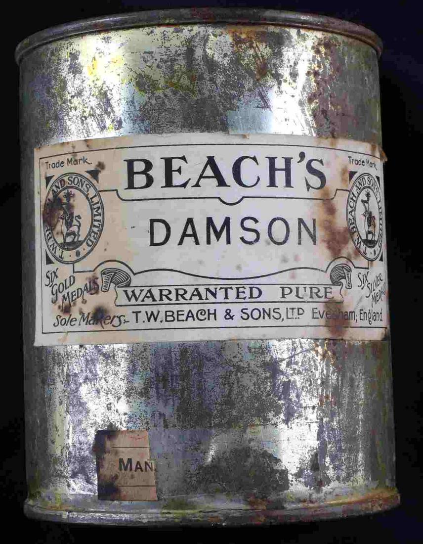ROBERT SCOTT ANTARCTICA EXPEDITION 1910 DAMSON TIN: Beach's Damson tin from the 1910-1912 Terra Nova Expedition led by Robert Falcon Scott. The tin was recovered from ScottÂ’s Cape Evans site by Ensign Earl Johnson from the USCGC Northwind during Op