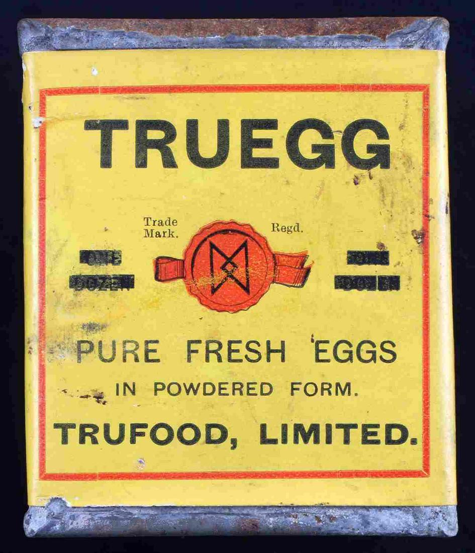 ROBERT SCOTT ANTARCTICA EXPEDITION POWDER EGG TIN: Truegg Trufood, Limited powdered egg tin from the 1910-1912 Terra Nova Expedition led by Robert Falcon Scott. Tin was recovered from ScottÂ’s Cape Evans site by Ensign Earl Johnson from the USCGC N
