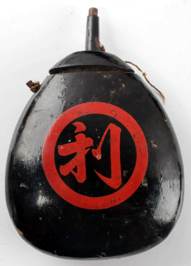 RARE WOOD AND ENAMEL JAPANESE ANTIQUE POWDER FLASK: Very good original enamel paint, measures 4 inches not including top.