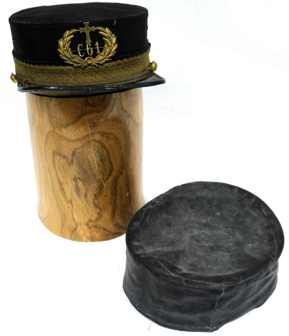 CIVIL WAR INDIAN WARS CHAPLAIN KEPI W RAIN COVER: Officer Chaplain Kepi with canvass rain cover, very good overall, some warping to brim.