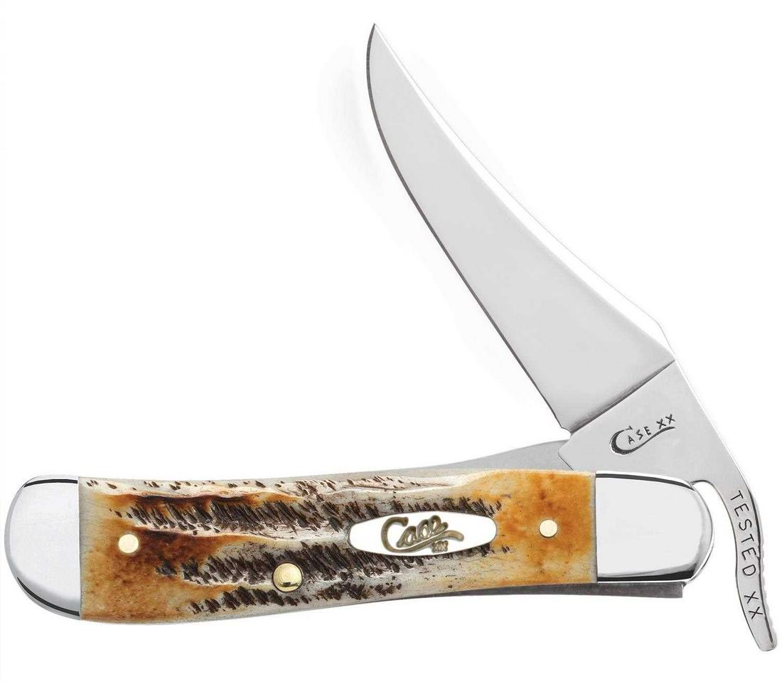 CASE XX RUSSLOCK 6.5 BONESTAG POCKET KNIFE: Case XX Russlock 6.5 inch Bonestag. One-Hand Opening. Liner Locking Clip Blade. 4 ¼ in closed, 2.7 oz New in Box Condition. Photos are Stock. This lot has a reserve.