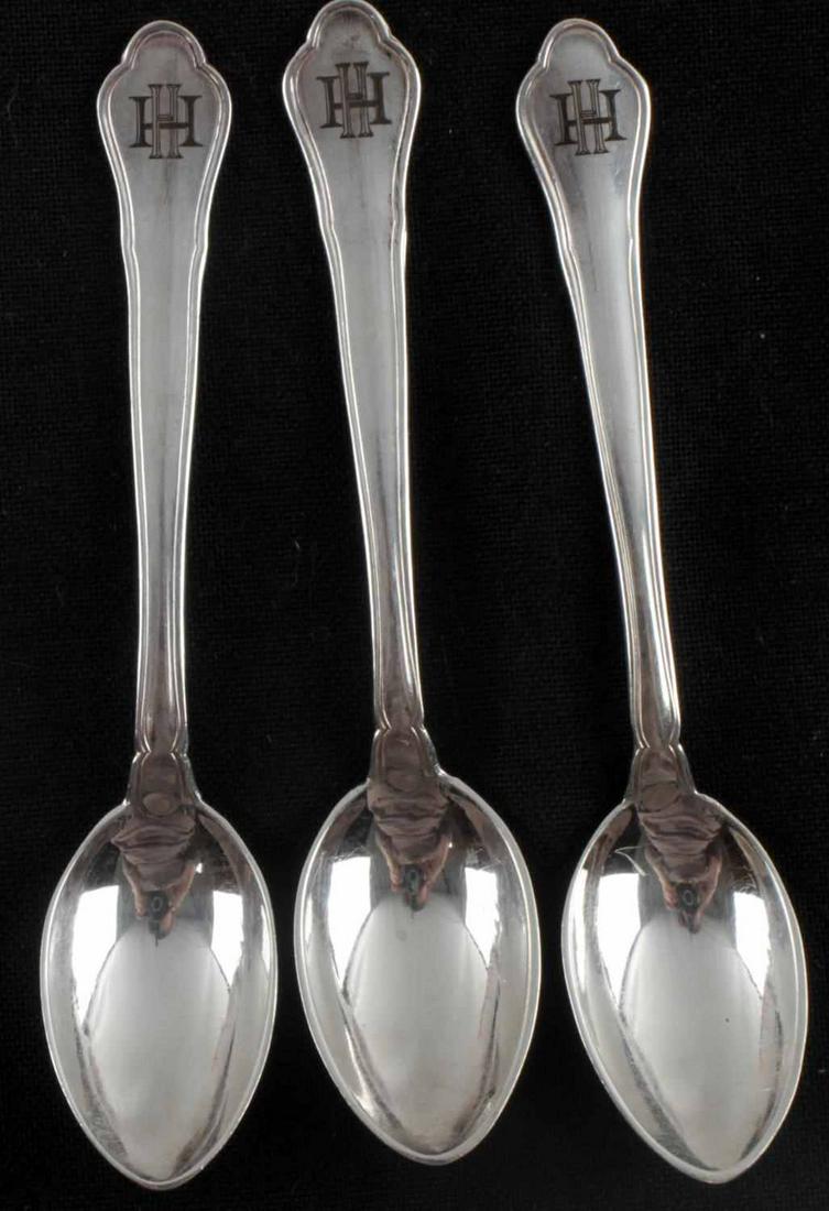 3 PC WWII GERMAN HEINRICH HIMMLER SILVER DINNERWARE: 3 silver teaspoons from the personal collection of Heinrich Himmler. Each with his "HH" monogram at their bottoms. Each also marked 800 for silver content. Excellent condition overall. Unauthenticated
